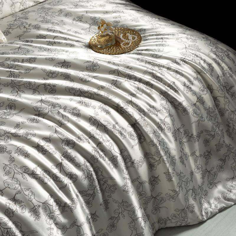 高档印花真丝四件套裸睡丝滑桑蚕丝冰丝被套天丝床单床笠床品,淘宝优惠券,粉丝福利购,淘宝优惠卷