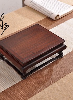 红木紫光檀长方盆k景花瓶茶壶明式底座茶空间装饰木质高端摆件托