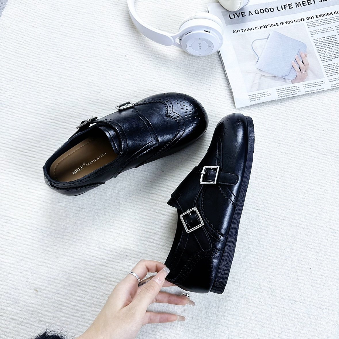 黑色方头玛丽珍鞋女低跟浅口单鞋通勤百搭软皮舒适皮鞋简约百搭,淘宝优惠券,粉丝福利购,淘宝优惠卷