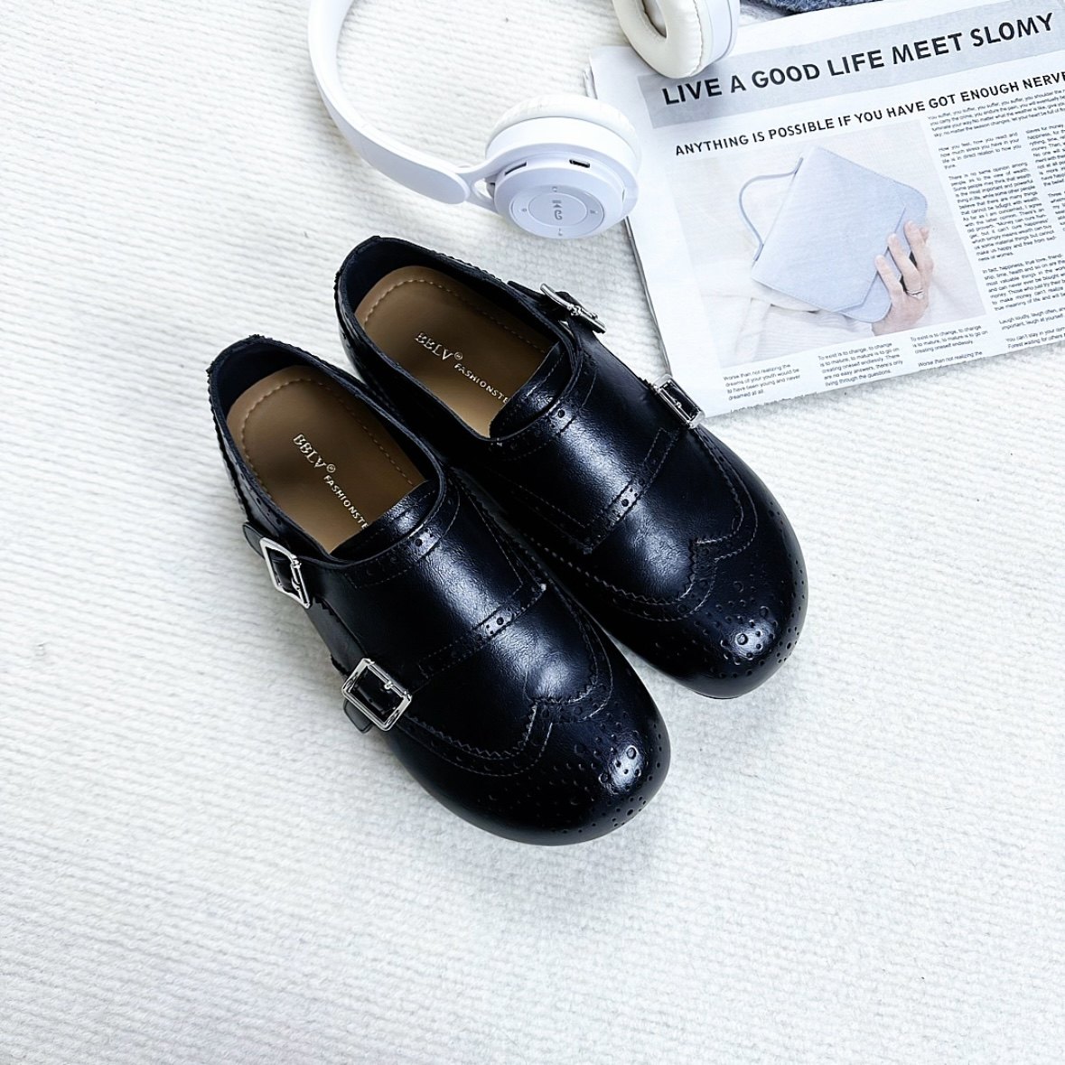 黑色方头玛丽珍鞋女低跟浅口单鞋通勤百搭软皮舒适皮鞋简约百搭,淘宝优惠券,粉丝福利购,淘宝优惠卷