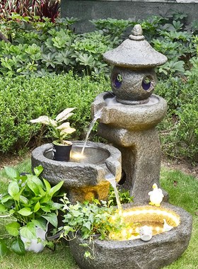 落地流水摆件鱼池循环水池过滤器仿真假山石头石磨庭院田园水景