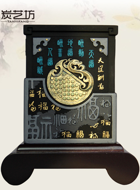 实用复古创意家居活性炭雕工艺品笔筒办公室桌面装饰摆件商务礼品