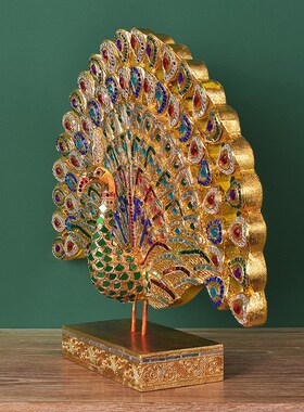 孔雀开屏玄关摆件轻奢欧式客厅电视柜创意家居新房装饰工艺品礼品