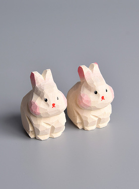 木雕兔子摆件桌面治愈系办公桌书桌装饰摆件汽车中控台摆件内饰品