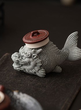 创意龙鱼茶宠茶玩l摆件青砂石鱼缸造景客厅桌面装饰中式鱼化龙礼