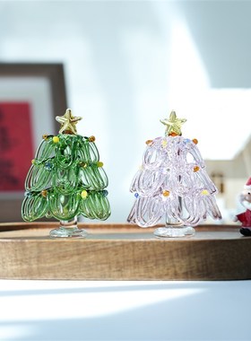 淄博琉璃拉丝圣诞树摆件纯手工挂丝粉色少女N心桌面摆放装饰品礼