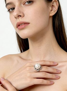 珍珠戒指女14mm大点位活口活扣戒指澳母贝珠轻奢高级感戒指