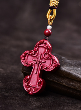 朱砂十字架护佑项链高含量吊坠高级感挂件坠毛衣链锁骨链源头厂商