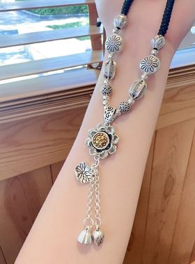 配毛线衣的项链新中式毛衣链长款女可旋转莲花民族风项链流苏高级