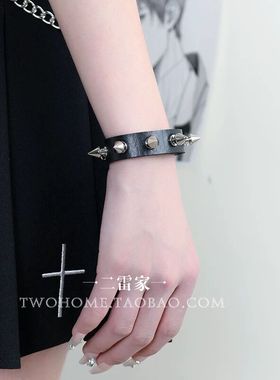 亚文化暗黑朋克风铆钉手环时尚pu皮革手镯摇滚哥特式潮流腕带手链