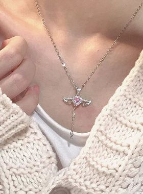 网红时尚送女友女生闺蜜生日礼物丘比特之心项链女爱心天使翅膀