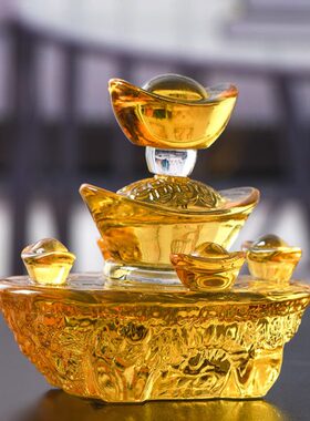 聚宝盆新黄水晶乔迁居新客厅摆件开业礼品 元宝摆件年家居装饰品