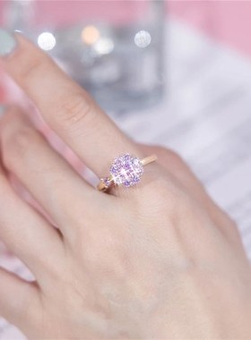 高级感抖音爆款轻奢时尚旋转气质粉色戒指超闪满R钻开口指环个性