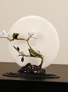 天然玉石平安扣黄铜珐琅彩摆件客厅玄关酒柜样板间博古架乔迁礼品