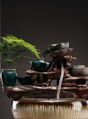 中式陶瓷鱼缸循环流水摆件配件喷泉过滤器水景造景家居装饰品招财