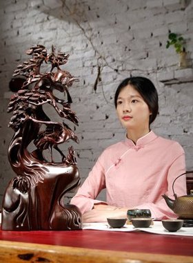 黑檀木松鹤延年根雕摆件红木雕刻工艺品家居客厅装饰生日贺寿送礼