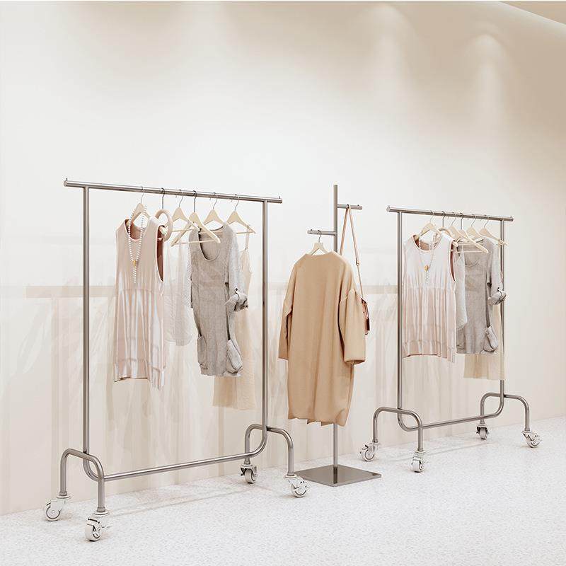 服装店展示架挂衣杆不锈钢带轮子银色中岛落地式网红女装店货架,淘宝优惠券,粉丝福利购,淘宝优惠卷
