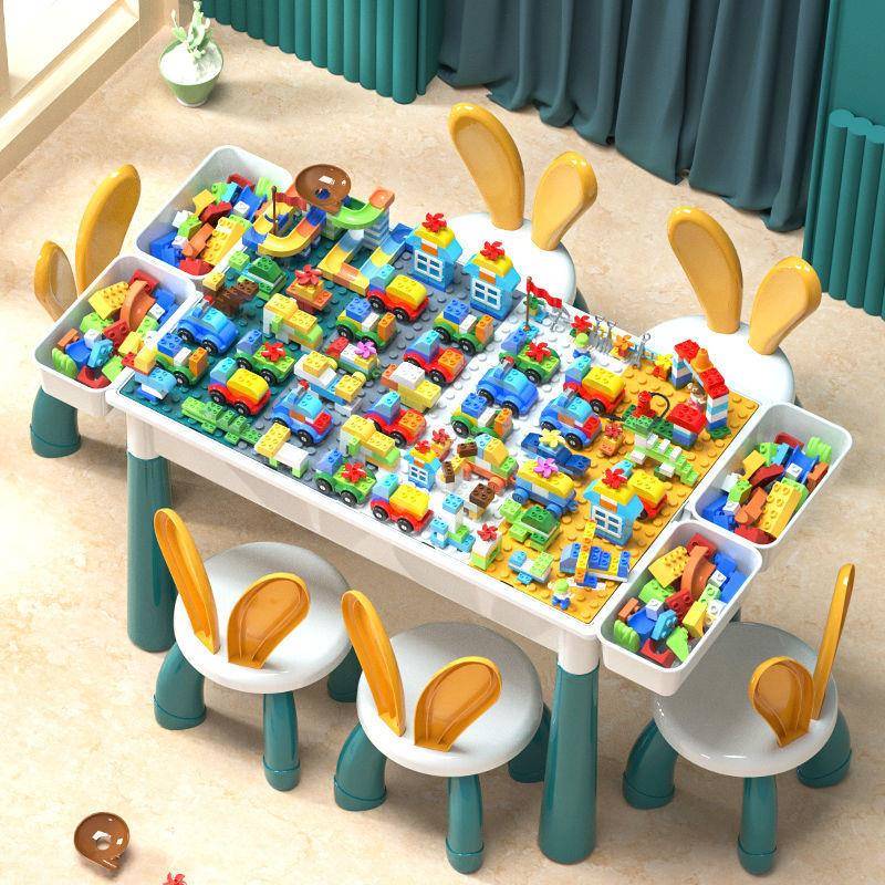 Building block table large children's table compatible with assembled toy table boy large particle 3 table and chair set 6 years old