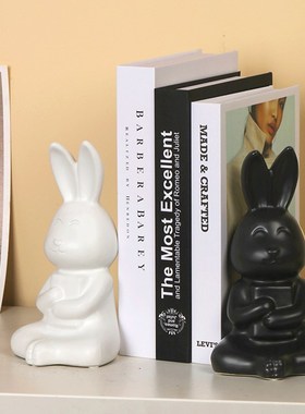 书挡摆件简约现代风办公室桌面书架软装仿真书装饰品创意陶瓷兔子