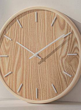 MJK日式家用超静音挂钟客厅卧室简约现代装饰挂表木质石英钟圆形