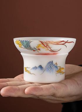 冰种玉瓷过滤器中国白素烧羊脂玉全瓷孔茶漏滤组陶瓷茶隔茶具配件