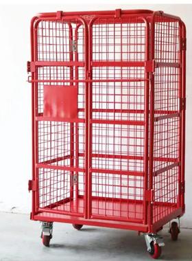 U型物流台车折叠式网格双门仓库搬运车金属笼车仓储网格推拉车