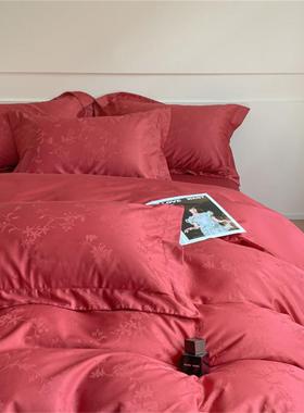 新款60s全棉婚庆床上四件套纯棉结婚床品大红色新婚喜被床单被套