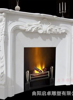 大理石法式壁炉汉白玉欧式简约雕花电视柜壁炉架