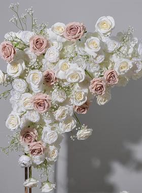 新款白色+棕色仿真花婚礼拱门装饰套装花艺橱窗展厅布置花排假花