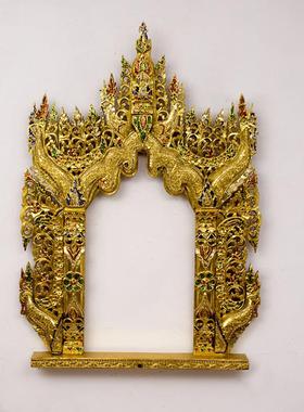 东南亚梳妆台化妆镜洗手间挂墙镜子泰国实木雕花镜框玄关卧室壁饰