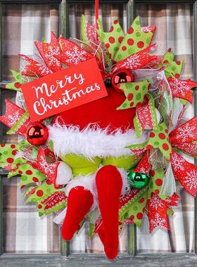 热卖格林奇腿花环门挂2025晶辰新款圣诞节装饰品绿毛怪挂饰