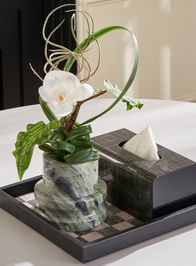 家居高级感意式轻奢风摆件客厅茶几软装饰品长正方形马毛大托盘