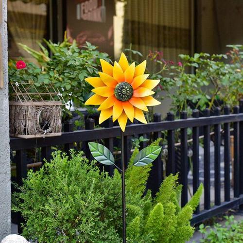 铁艺风车户外花园装饰旋转庭院幼儿园创意向日葵阳台布置造景摆件 - 图0