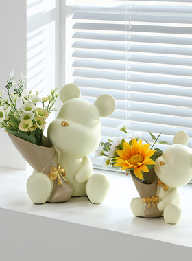 奶油风装饰摆饰捧花暴力熊轻奢高档客厅电视柜家居饰品办公桌花艺