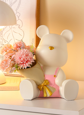 创意手捧花暴力熊玄关桌面摆件客厅家居电视柜装饰品乔迁新居礼物