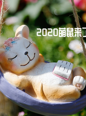 创意动物秋千仿真摆件花园景观庭院阳台窗台装饰挂件吊件户外布置