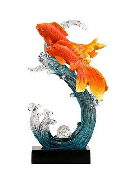 现代轻奢风生水起玄关壁龛摆件客厅电视柜高级感年年有余家居装饰