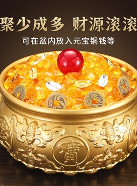 铜聚宝盆家用装饰品存钱罐黄铜米缸铜盘家居开业乔迁摆件百福缸