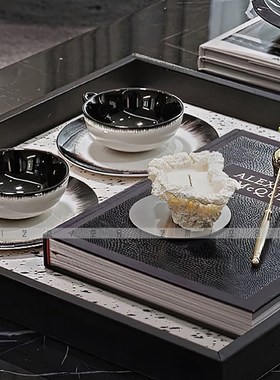 空合 现代轻奢白色陶瓷花器v托盘咖啡杯 样板间售楼处酒店客厅摆