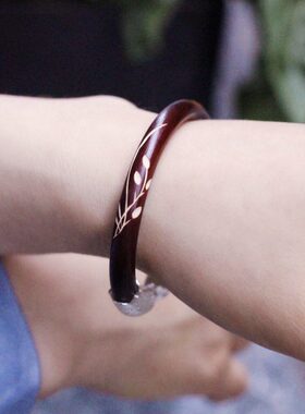 (2)玉兰花西藏无节鸡血藤手镯原创木质雕刻小众文艺礼物风首饰