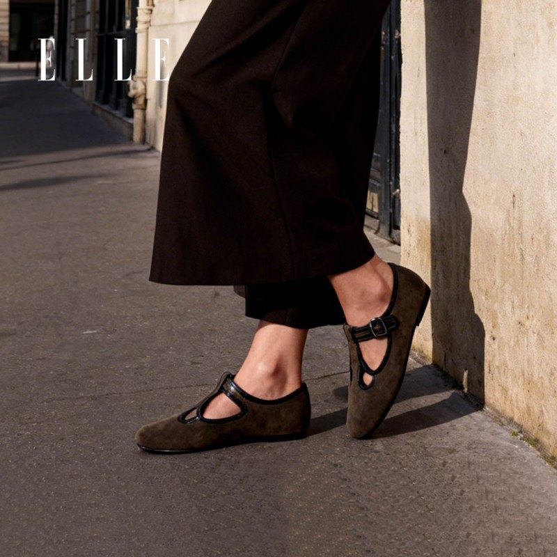 ELLE复古反绒皮玛丽珍鞋女平底浅口一字扣单鞋棕色2026新款春,淘宝优惠券,粉丝福利购,淘宝优惠卷