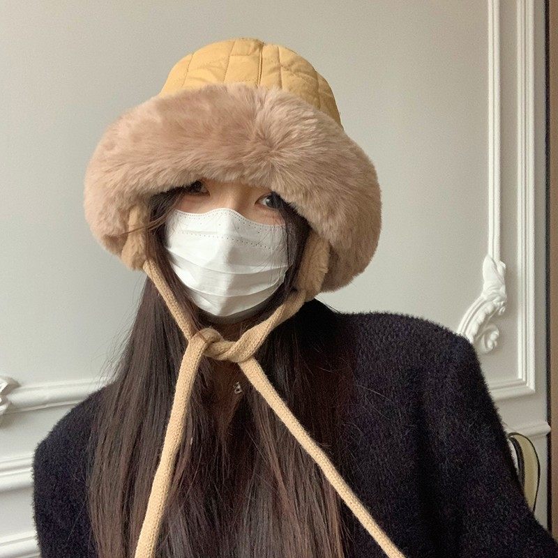 大脸护耳渔夫帽女秋冬季显脸小加绒加厚保暖毛绒盆帽骑车防风帽子,淘宝优惠券,粉丝福利购,淘宝优惠卷