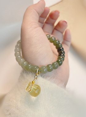 昙华季 水绿丨天然和田玉青白玉渐变手串手链晴水湖水绿DIY女礼物