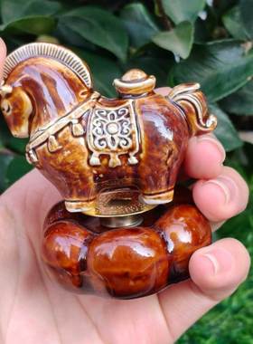 陶瓷转转小马景德镇陶瓷发财转转马摆件创意手工 陶瓷旋转摆件 桌