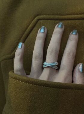 Star Ray925银色生日礼物个性化重工业女性时尚交叉指环气质戒指