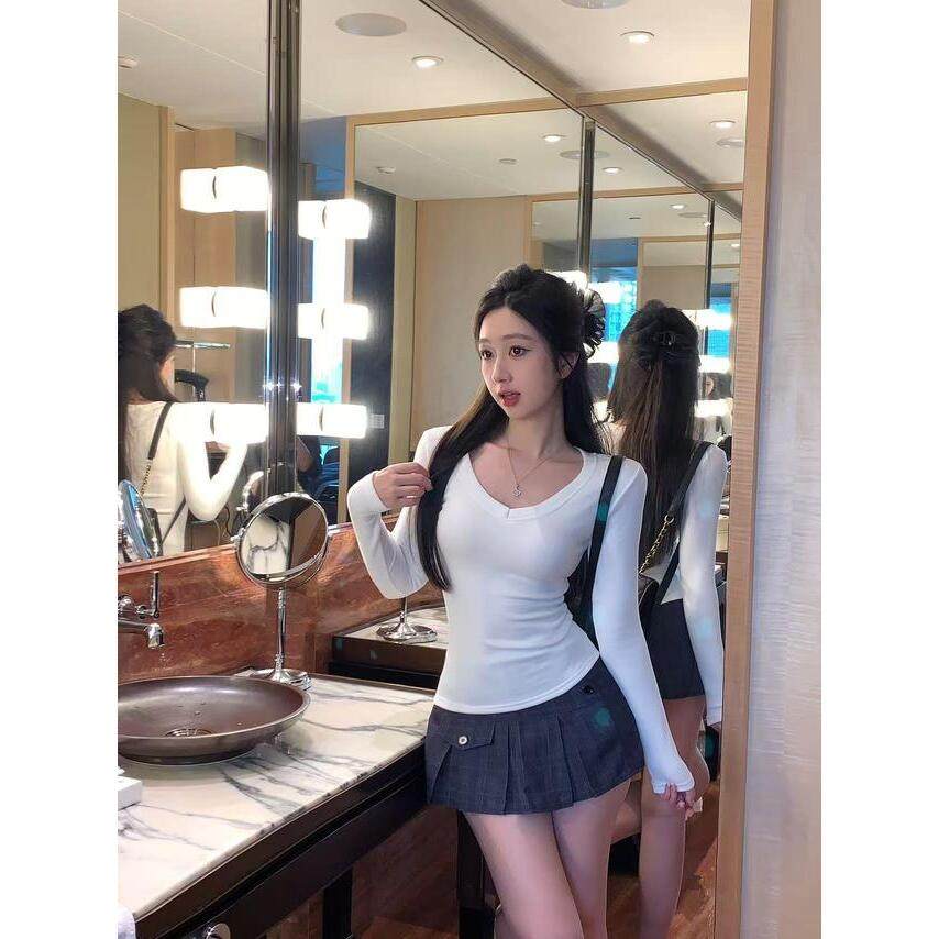 【现货】加绒加厚摇粒绒正肩掐腰显瘦V领冬季内搭修身长袖【运补6,淘宝优惠券,粉丝福利购,淘宝优惠卷