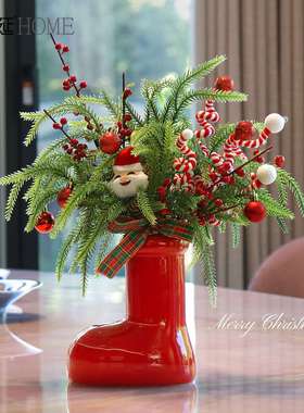 圣诞节家居装饰圣诞老人红靴子花瓶摆件商场店铺橱窗圣诞氛围布置