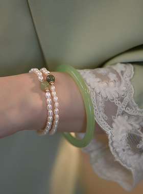 限量 倾尽年华天然玉髓叮当镯苹果绿玛瑙手镯小众高级感ins网红女