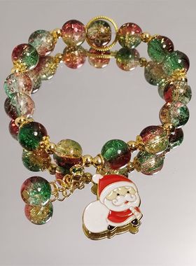 新款限定圣诞老人圣诞节串珠手链ins风甜美百搭高级氛围闺蜜手串