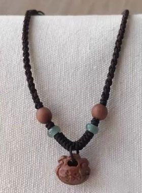 木质桃核红绳编织护身符项链女士真桃木挂件锁成人儿童宝宝平安扣